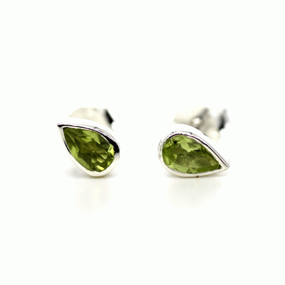 Peridot Stud Earrings - Faceted Teardrop